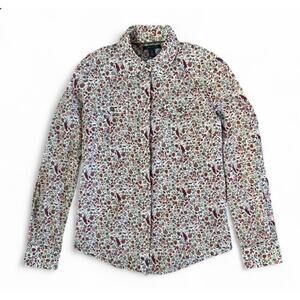 Tommy Hilfiger Preppy Floral Bird Pattern Cotton Button Up Long Sleeve Top Small
